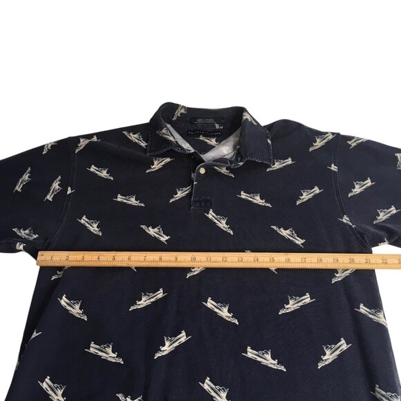 Tommy Hilfiger Polo Shirt Mens Large Blue Boat Print Nautical Short Sleeve - Picture 3 of 9